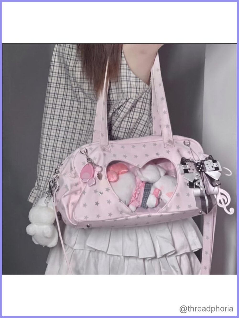 Kawaii Ita Bag Crossbody Y2K Star Print Tote Purse with Transparent Window - Picture 2 of 6